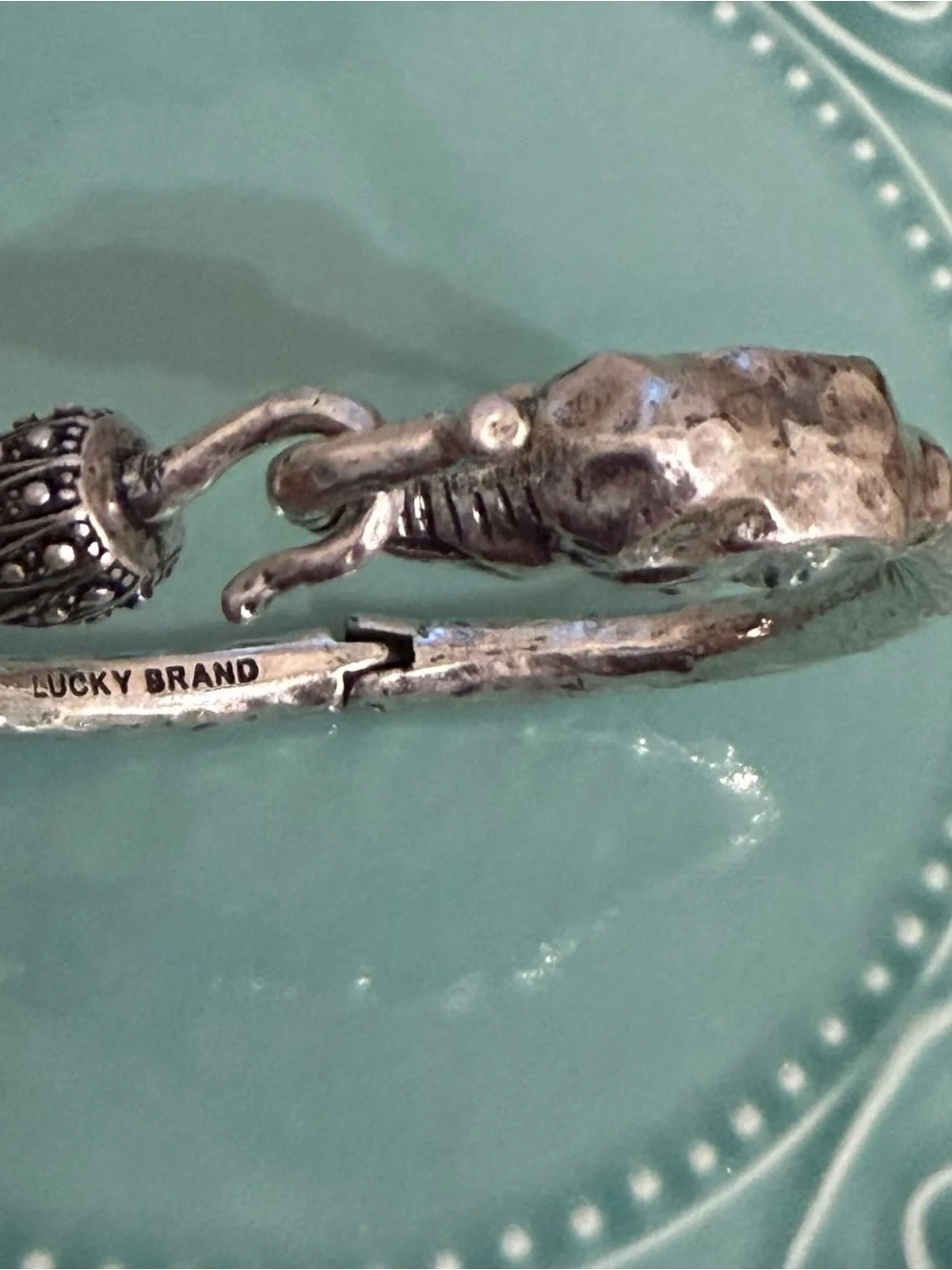Lucky Brand Silver-Tone Elephant Hinged Bangle Bracelet